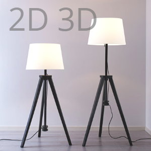 Luminária com base de piso da Ikea, 2D e 3D.
