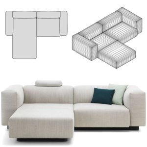 Soft modular sofá da Vitra, 2D e 3D.