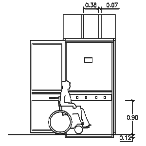 Elevador residencial para deficientes físicos em vista lateral.
