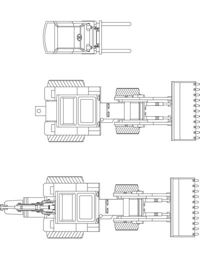 Trator agrícola em vistas., - Detalhes do Bloco DWG