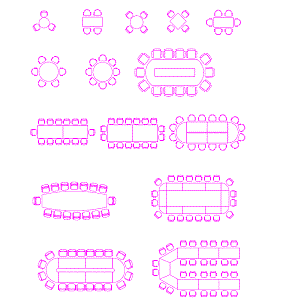 Mesas para salas de estar, jantar e reuniões., - Detalhes do Bloco DWG